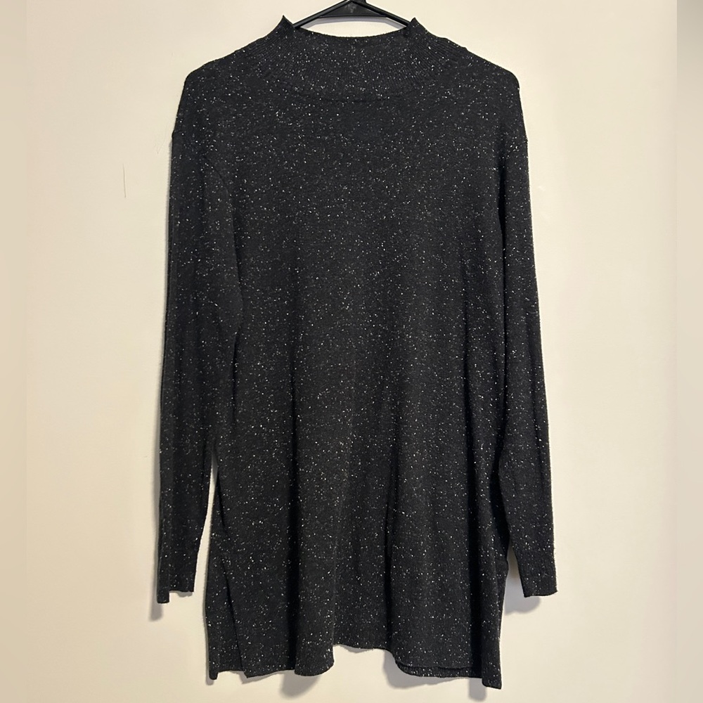 J Jill Silk Cotton Black White Pattern Sweater Mockneck Loose Fit Small